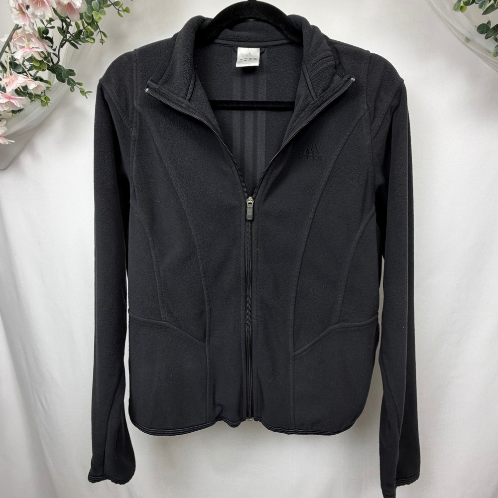 Adidas Womens Black Full Zip Fleece Jacket Mock Neck Size Medium AGC 002